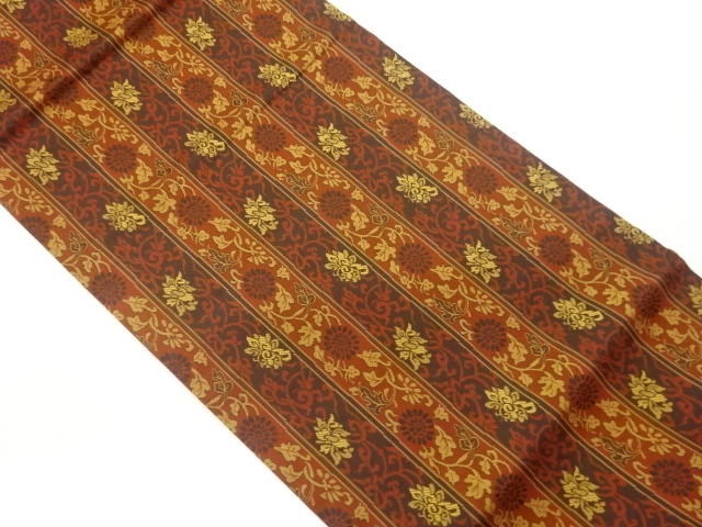 JAPANESE HIRAKI NAGOYA OBI / WOVEN FLOWER ARABESQUE